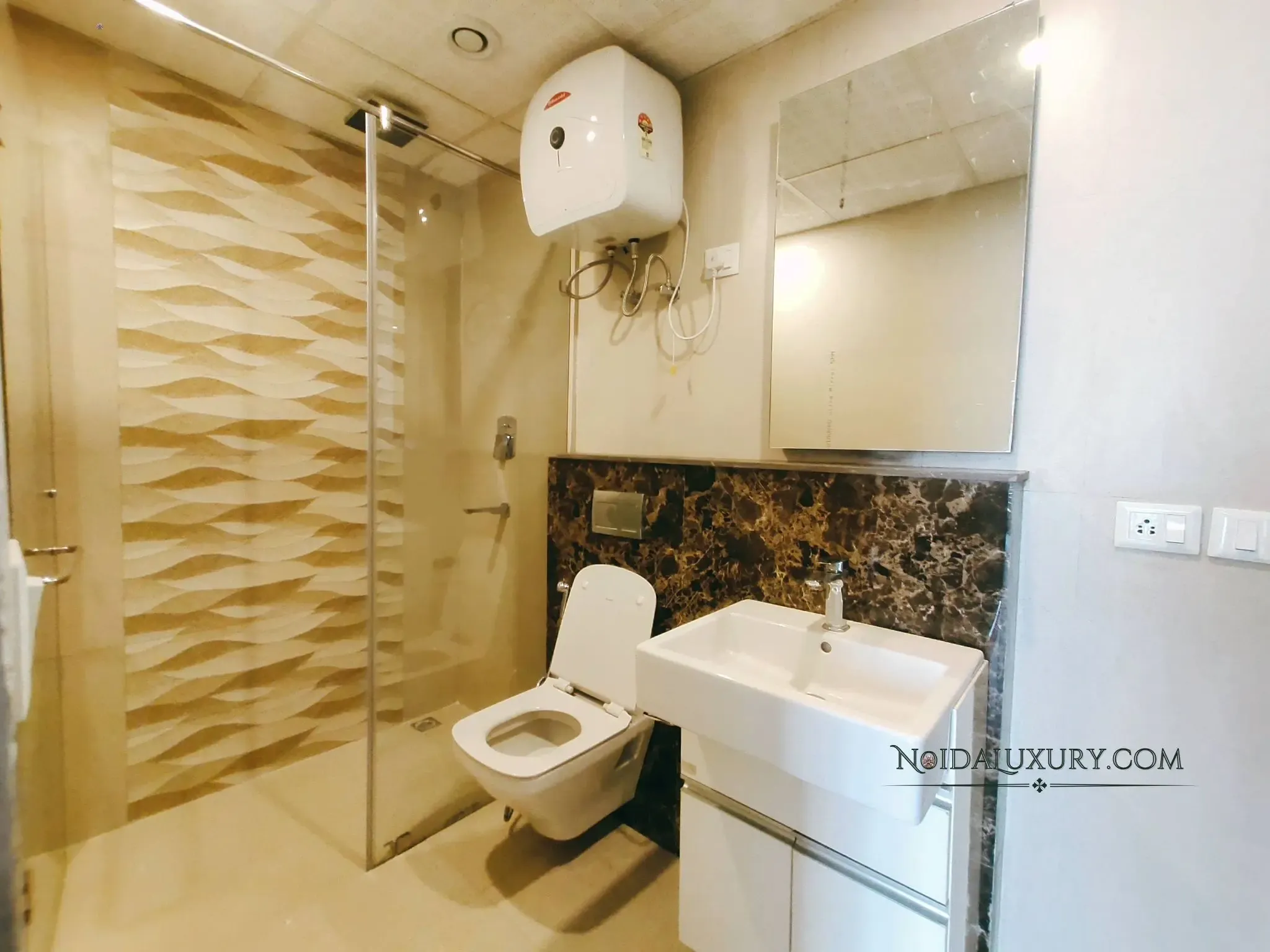 3 BHK rental at Nova Residences – bright living room and dining area with premium flooring